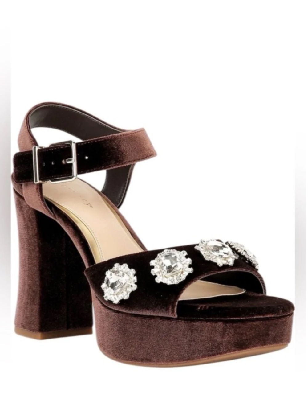 NEW Cooper Key Celleste Two Velvet Jewel Dress Sandals Sz 8,5 Embellished Brown